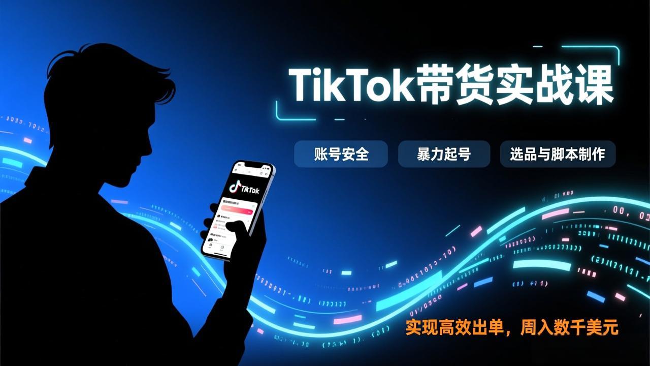 TikTok带货实战课，涵盖账号安全、暴力起号、选品与脚本制作，实现高效出单，周入数千美元-大表哥网创