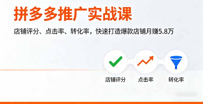 拼多多推广实战课，店铺评分、点击率、转化率，快速打造爆款店铺月赚5.8万-大表哥网创