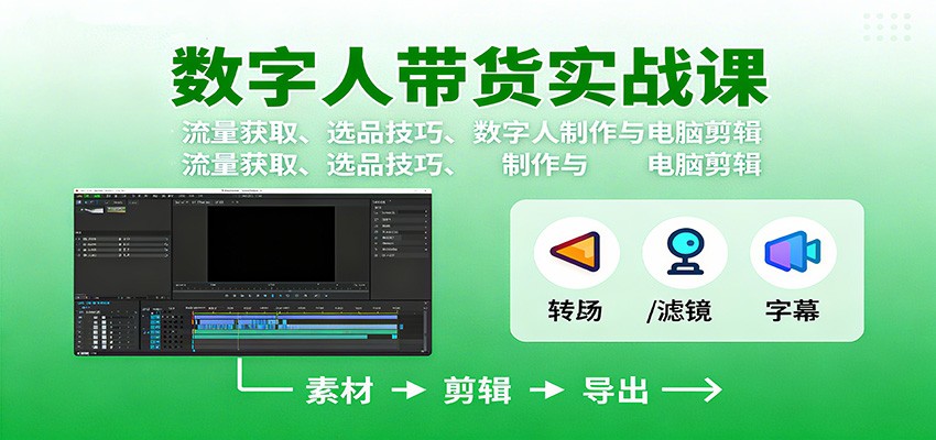 数字人变现实战课：流量获取、选品技巧、数字人制作与电脑剪辑-大表哥网创