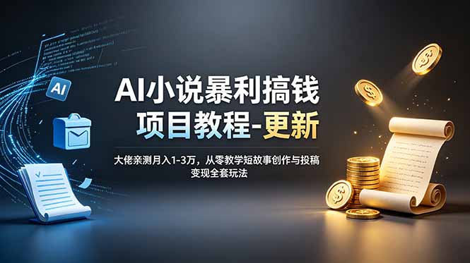 AI小说暴利搞钱项目教程-更新，大佬亲测月入1-3万，从零教学短故事创作与投稿变现全套玩法-大表哥网创