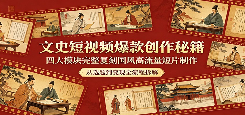 文史短视频爆款创作秘籍：四大模块完整复刻国风高流量短片制作-大表哥网创