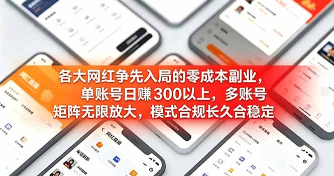 各大网红争先入局的零成本副业，单账号日赚 300 以上，多号矩阵可放大，模式合规长久稳定！-大表哥网创