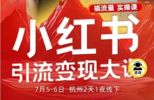 小红书引流变现7月线下大课，一次性讲透小红书笔记、矩阵、投放、引流、转化的全流程SOP-大表哥网创