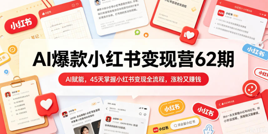 AI爆款小红书变现营62期2026年5月,AI赋能,45天掌握小红书变现全流程,涨粉又賺钱-大表哥网创