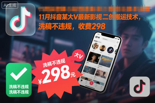 11月抖音某大V最新影视二创搬运技术，洗稿不违规，收费298-大表哥网创