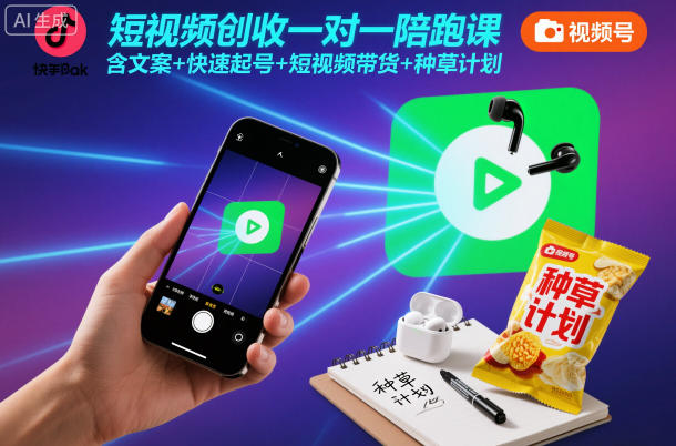 短视频创收一对一陪跑课，含文案+快速起号+短视频带货+种草计划-大表哥网创