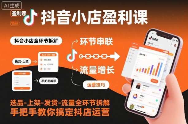 抖音小店盈利课-选品-上架-发货-流量全环节拆解，手把手教你搞定抖店运营-大表哥网创