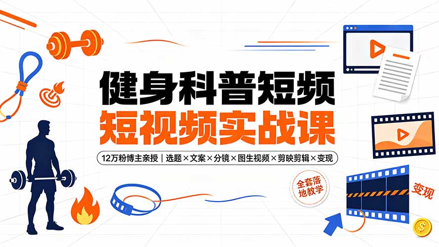 健身科普短视频实战课-12万粉博主亲授｜选题×文案×分镜×图生视频×剪映剪辑×变现，全套落地教学-大表哥网创