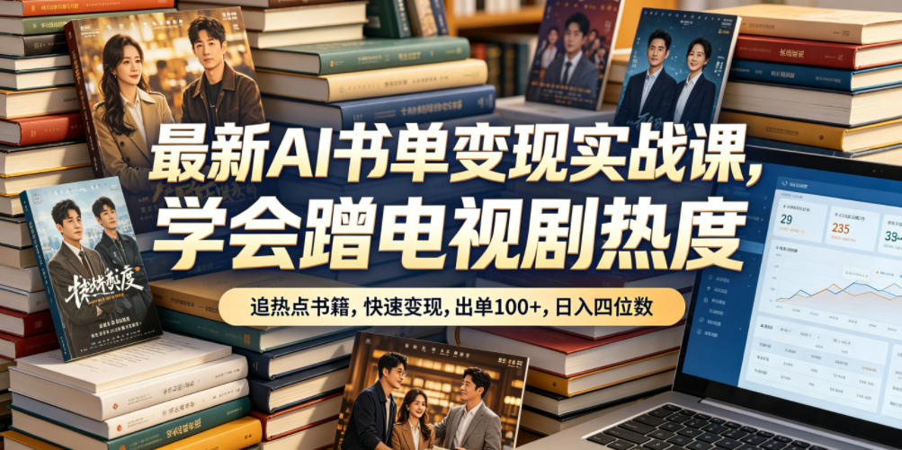 最新AI书单变现实战课，学会蹭电视剧热度，追热点书籍，快速变现，出单100+，日入四位数-大表哥网创