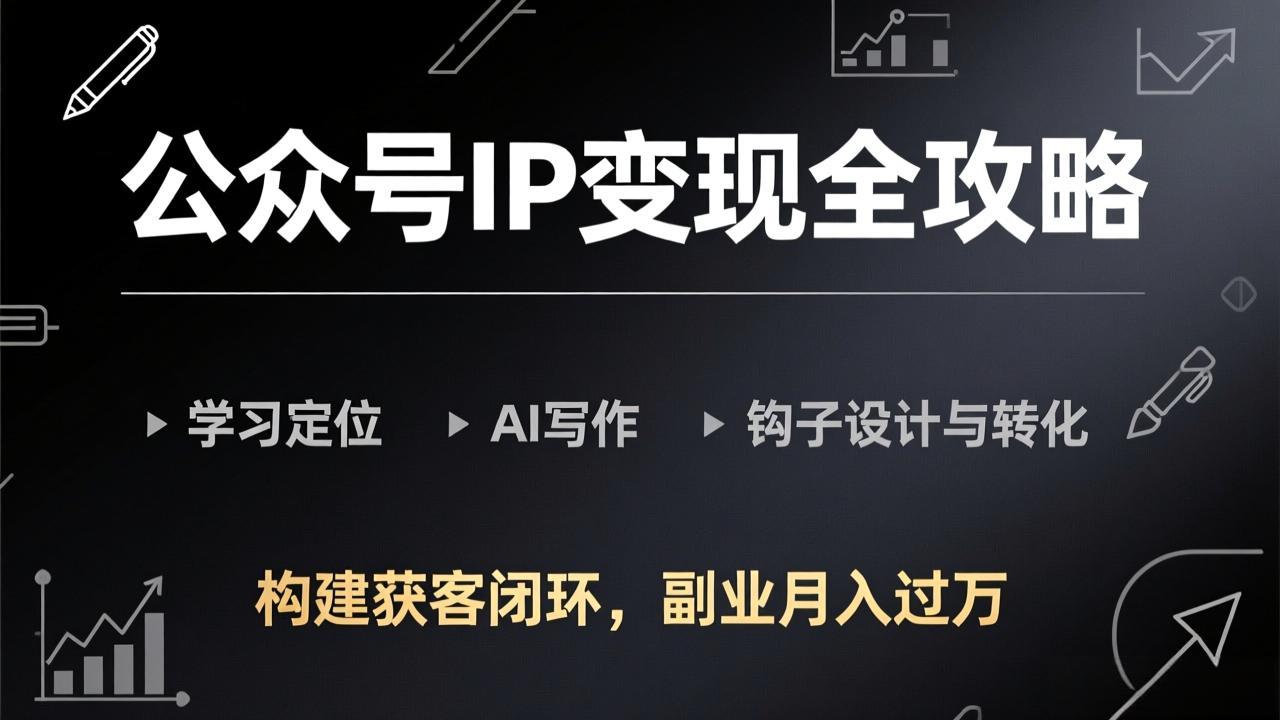 公众号IP变现全攻略-更新，学习定位、AI写作、钩子设计与转化，构建获客闭环，副业月入过万-大表哥网创