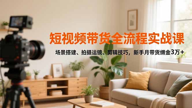 短视频带货全流程实战课，场景搭建、拍摄运镜、剪辑技巧，新手月带货佣金3万+-大表哥网创