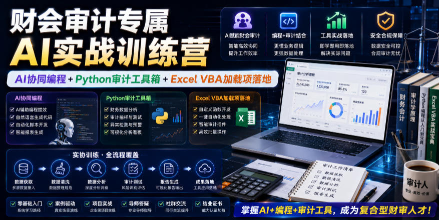 财会审计专属AI实战训练营｜AI协同编程+Python审计工具箱+Excel VBA加载项落地-大表哥网创