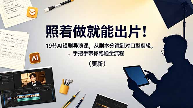 照着做就能出片！19节AI短剧导演课，从剧本分镜到对口型剪辑，手把手带你跑通全流程(更新-大表哥网创