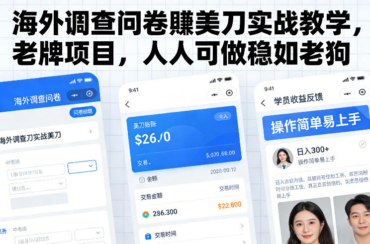 海外调查问卷賺美刀实战教学，老牌项目，人人可做稳如老狗-大表哥网创