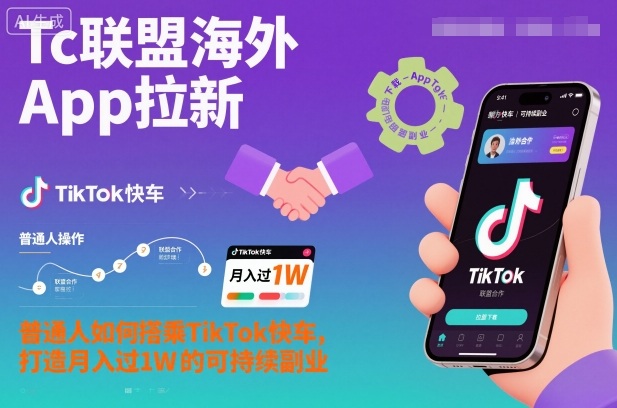 Tc联盟海外App拉新：普通人如何搭乘TikTok快车，打造月入过1W的可持续副业-大表哥网创
