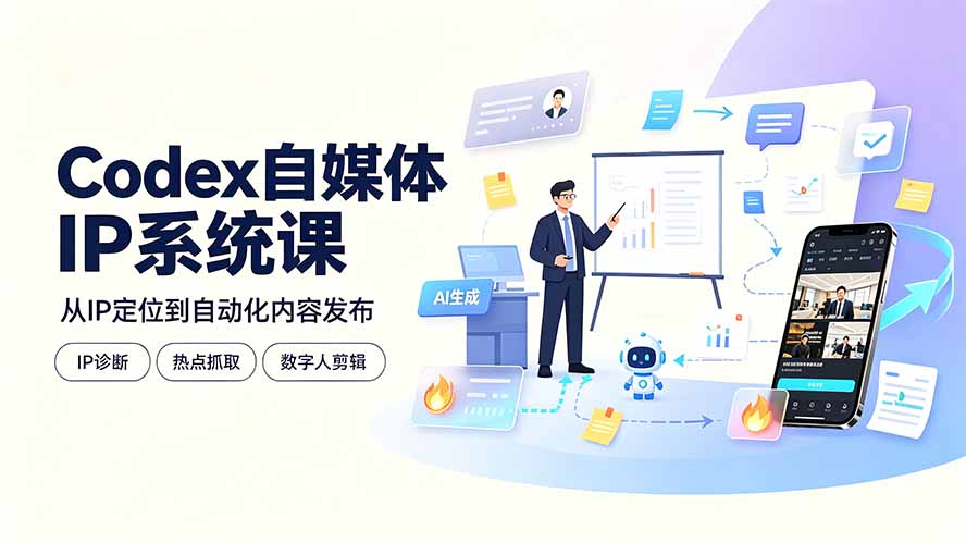 Codex自媒体IP系统课：IP诊断/热点抓取/IP蒸馏 Skill，爆款复刻数字人多平台自动发布教程-大表哥网创