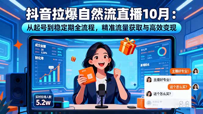 抖音拉爆自然流直播10月：从起号到稳定期全流程，精准流量获取与高效变现-大表哥网创