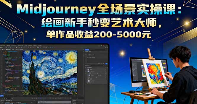 Midjourney全场景实操课：绘画新手秒变艺术大师，单作品收益200-5000元-大表哥网创