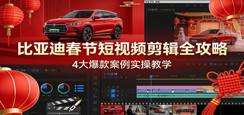 比亚迪春节短视频剪辑全攻略，4大爆款案例实操教学-大表哥网创