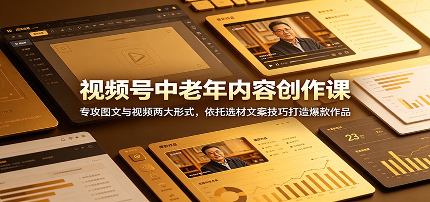视频号中老年内容创作课:专攻图文与视频两大形式,依托选材文案技巧打造爆款作品-大表哥网创