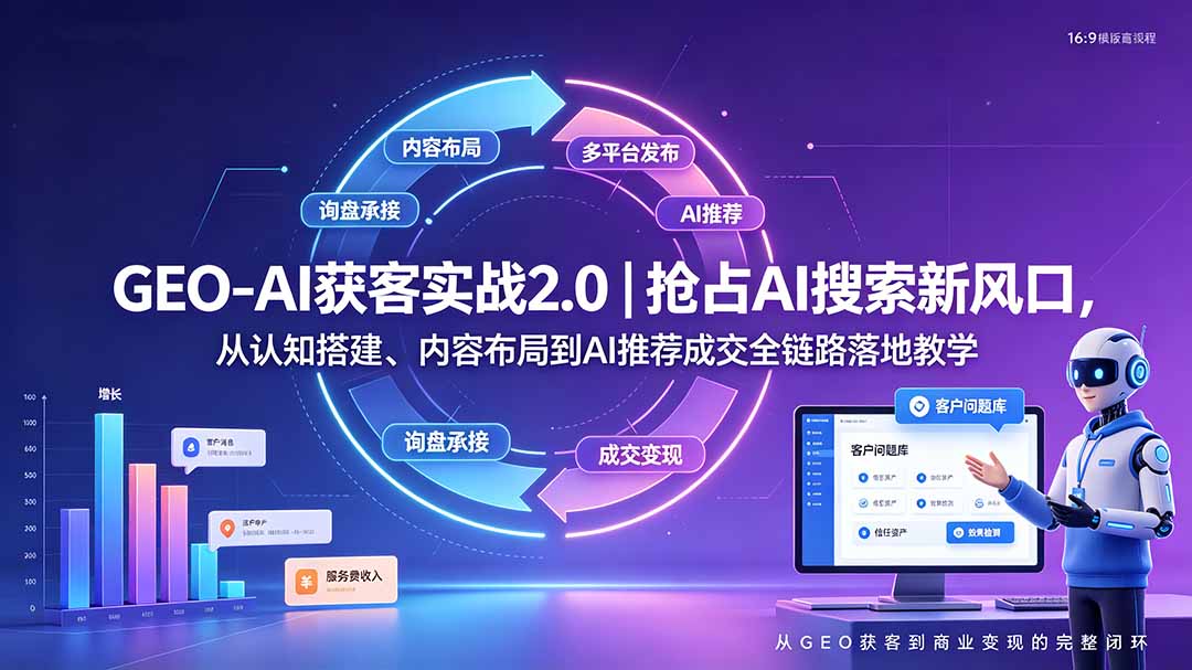 GEO-AI获客实战|抢占AI搜索新风口,从认知搭建、内容布局到AI推荐成交全链路落地教学-大表哥网创
