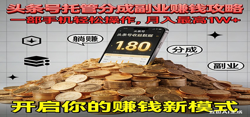 全程托管今日头条，一部手机就可以开干，最高躺赚1W+-大表哥网创