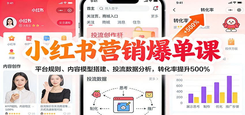 小红书营销爆单课：平台规则、内容模型搭建、投流数据分析，转化率提升500%-大表哥网创