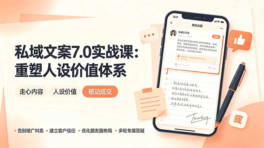 私域文案实战课7.0：重塑人设价值体系｜-告别硬广推销×走心内容×自我价值塑造，实现被动成交-大表哥网创