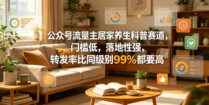公众号流量主居家养生科普赛道，门槛低，落地性强，转发率比同级别99％都要高-大表哥网创