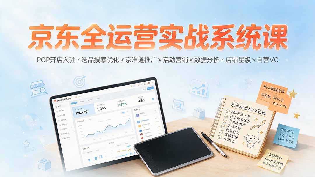 京东全运营实战系统课：POP开店入驻×选品搜索优化×京准通推广×活动营销×数据分析×店铺星级×自营VC-大表哥网创