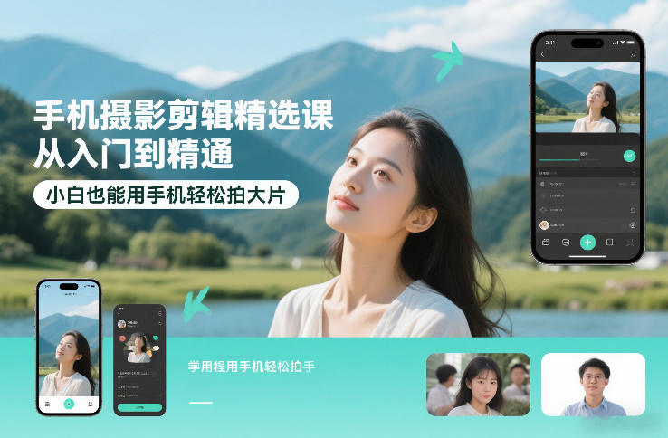 手机摄影剪辑精选课，从入门到精通，小白也能用手机轻松拍大片-大表哥网创