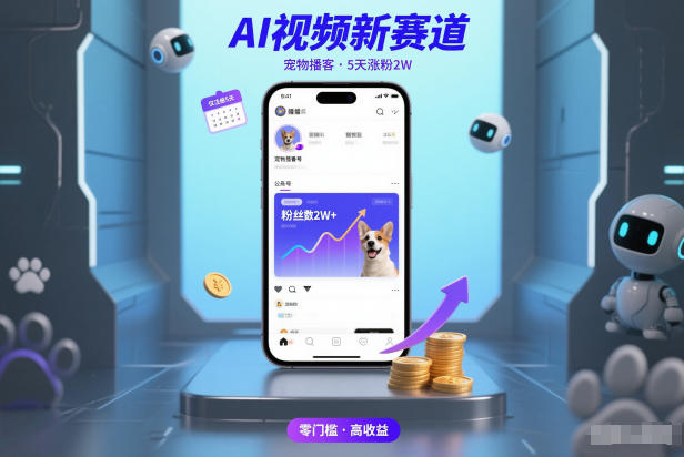 AI视频新赛道，宠物播客仅注册5天涨粉2W，收益非常可观-大表哥网创