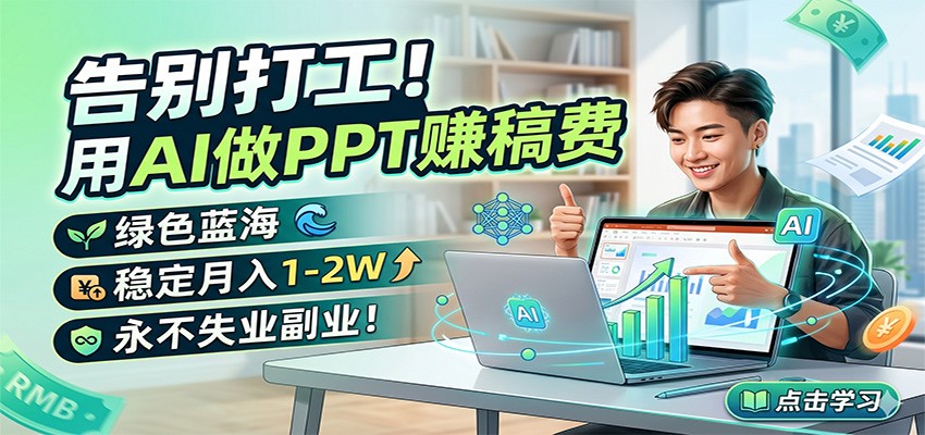 告别打工！用AI做PPT赚稿费，绿色蓝海，稳定月入1-2W，永不失业副业！-大表哥网创