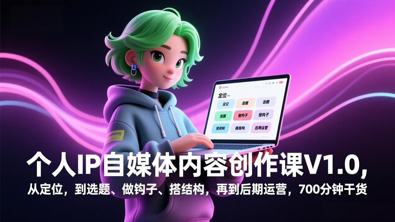 个人IP自媒体内容创作课V1.0，从定位，到选题、做钩子、搭结构，再到后期运营，700分钟干货-大表哥网创