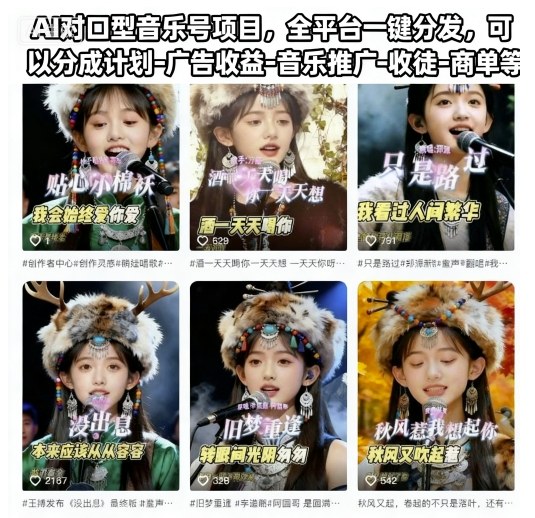 AI对口型音乐号项目，全平台一键分发，可以分成计划-广告收益-音乐推广-收徒-商单等-大表哥网创
