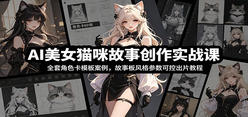 AI美女猫咪故事创作实战课：全套角色卡模板案例，故事板风格参数可控出片教程-大表哥网创