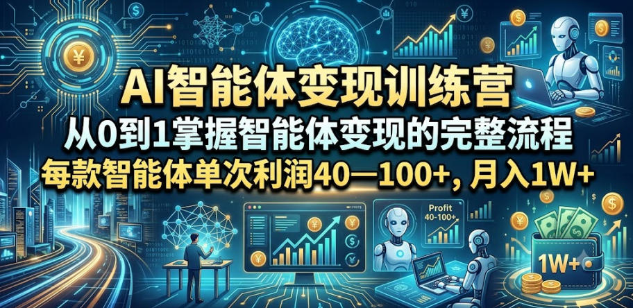 AI智能体变现训练营，从0到1掌握智能体变现的完整流程，每款智能体单次利润40—100+，月入1W+-大表哥网创