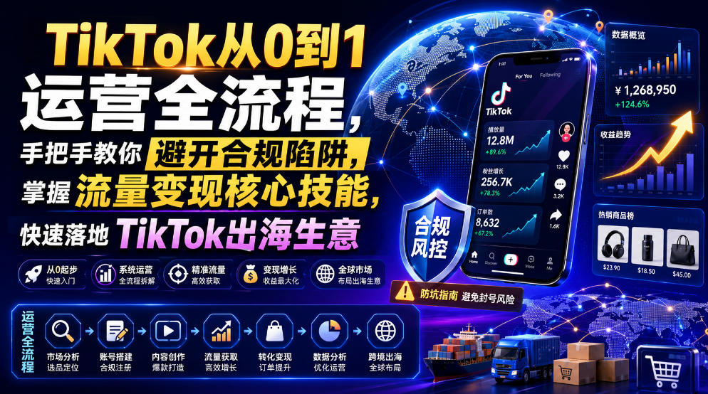 TikTok从0到1运营全流程，手把手教你避开合规陷阱，掌握流量变现核心技能，快速落地TikTok出海生意(更新7月)-大表哥网创