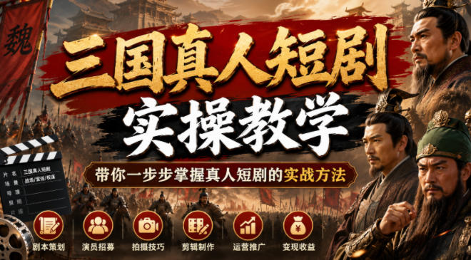 三国真人短剧实操教学，带你一步步掌握真人短剧的实战方法-大表哥网创