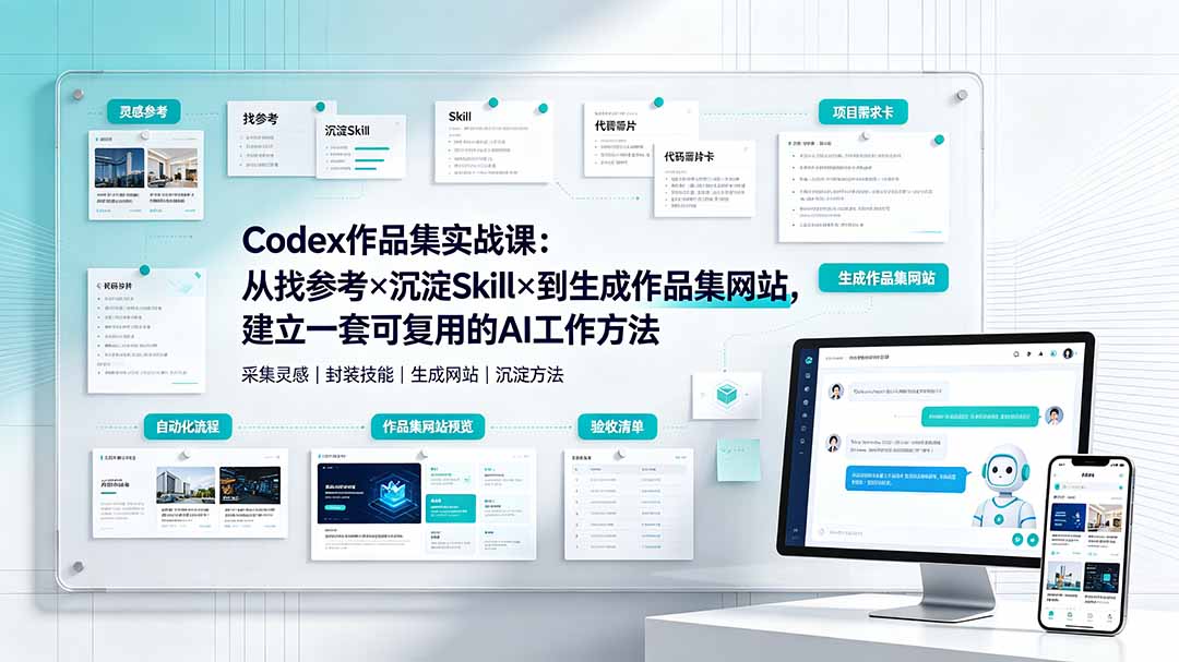 Codex作品集实战课：从找参考×沉淀Skill×到生成作品集网站，建立一套可复用的AI工作方法-大表哥网创
