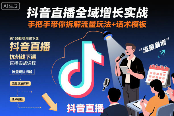 抖音直播全域增长实战第155期杭州线下课，手把手带你拆解流量玩法+话术模板-大表哥网创