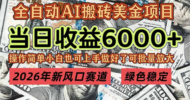 2026年新风口赛道，当日6000+以上，可批量放大，月收入20万+，长期绿色稳定的项目-大表哥网创