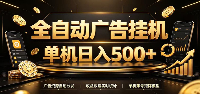 全自动广告挂机，每天24小时不停的去看广告获取收益，单机500＋-大表哥网创