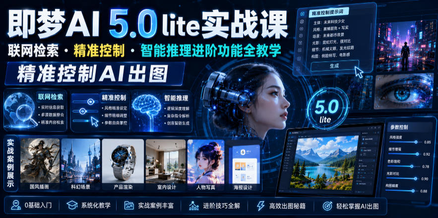 即梦AI 5.0 lite实战课，联网检索・精准控制・智能推理进阶功能全教学，精准控制AI出图-大表哥网创