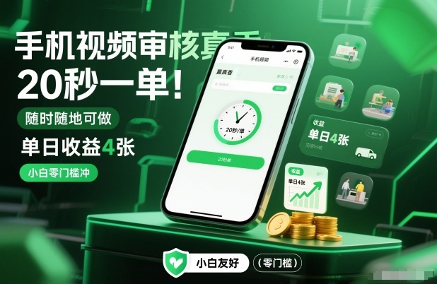 手机视频审核真香！20秒一单，随时随地可做，单日收益4张，小白零门槛冲【揭秘】-大表哥网创
