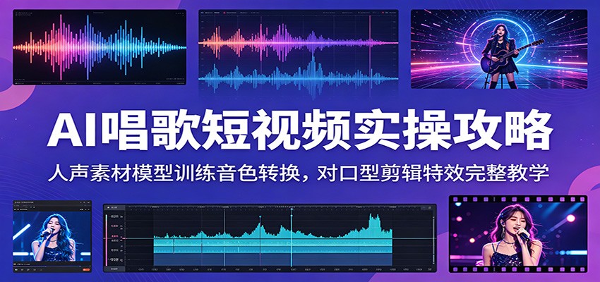AI唱歌短视频实操攻略：人声素材模型训练音色转换，对口型剪辑特效完整教学-大表哥网创