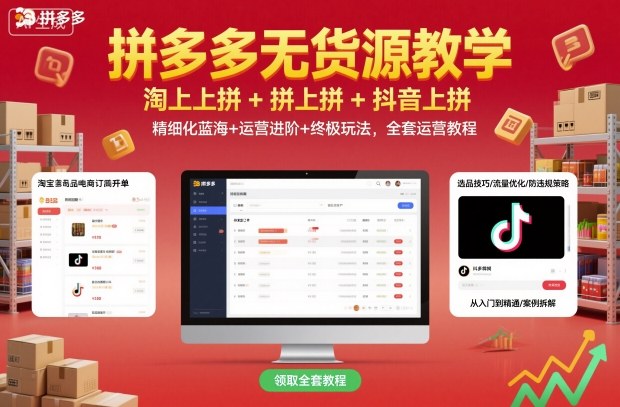 拼多多无货源教学，淘上拼+拼上拼+抖上拼，精细化蓝海+运营进阶+终极玩法，全套运营教程-大表哥网创