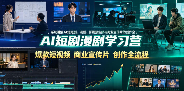 AI短剧漫剧学习营，系统讲解AI短剧、漫剧、影视预告片、爆款短视频与商业宣传片的创作全流程-大表哥网创