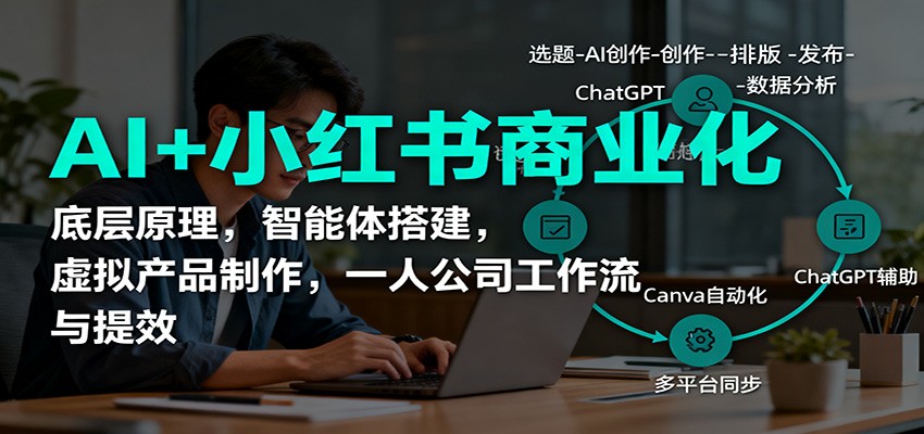 AI+小红书商业化，底层原理，智能体搭建，虚拟产品制作，一人公司工作流与提效-大表哥网创