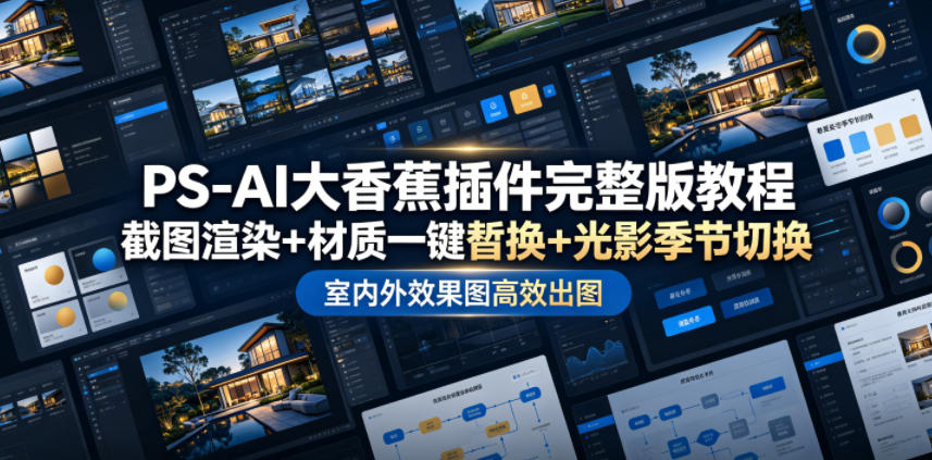 PS-AI大香蕉插件完整版教程，截图渲染+材质一键替换+光影季节切换，室内外效果图高效出图高阶课程-大表哥网创